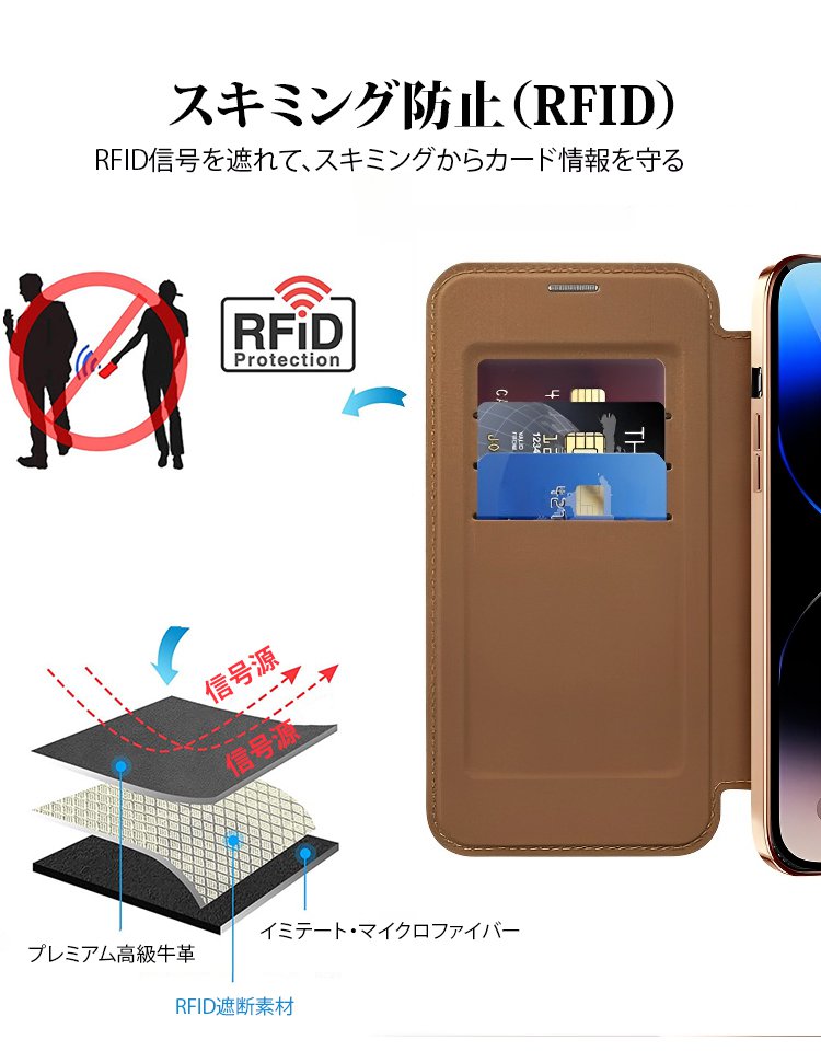 ワイヤレス充電対応・手帳型スマホケース