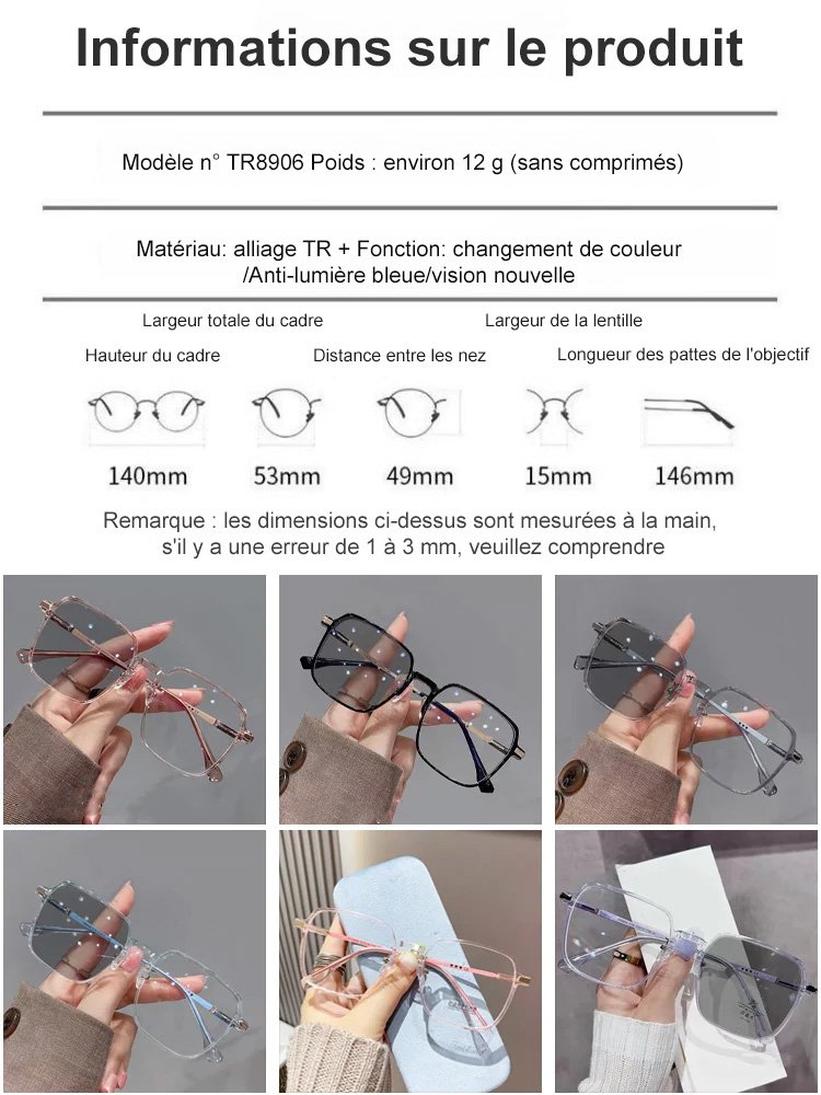 Lunettes de protection UV anti-lumière bleue à couleur changeante et sensibles à la mode