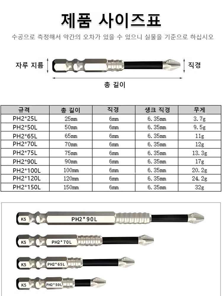 마그네틱 논슬립 충격 방지 십자 드릴비트 세트