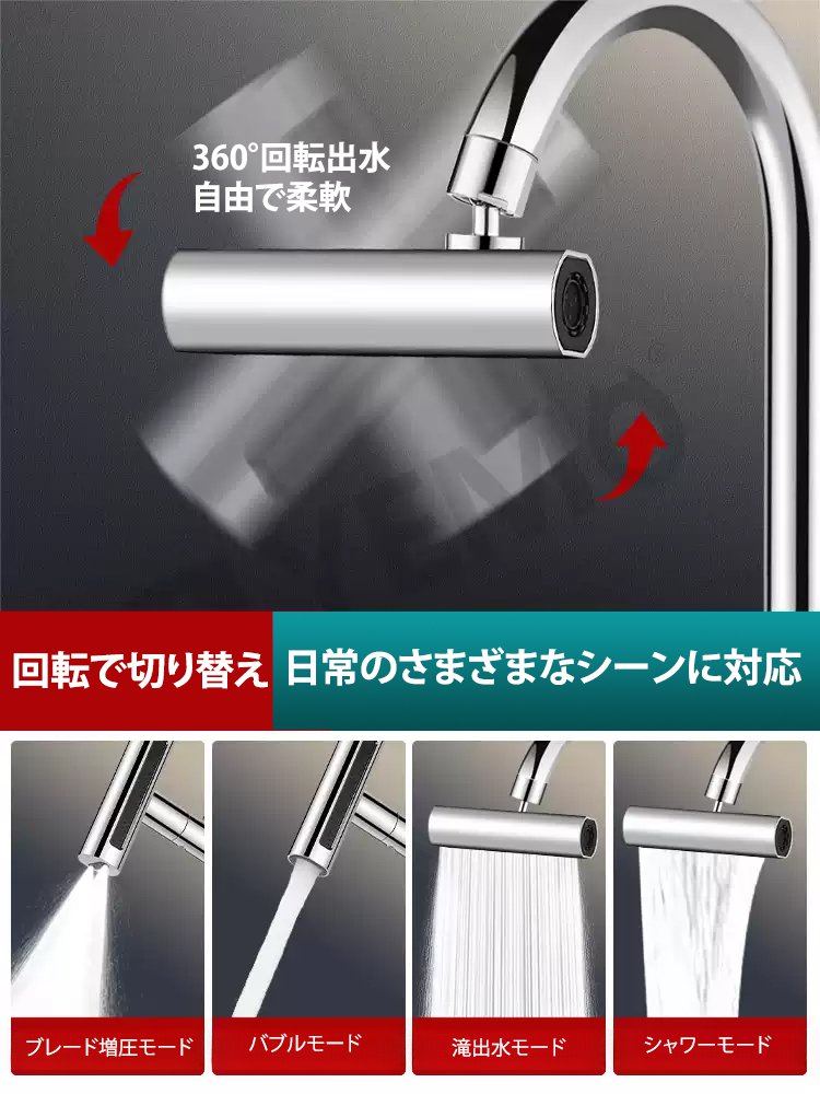 回転式水はね防止キッチンシャワーヘッド