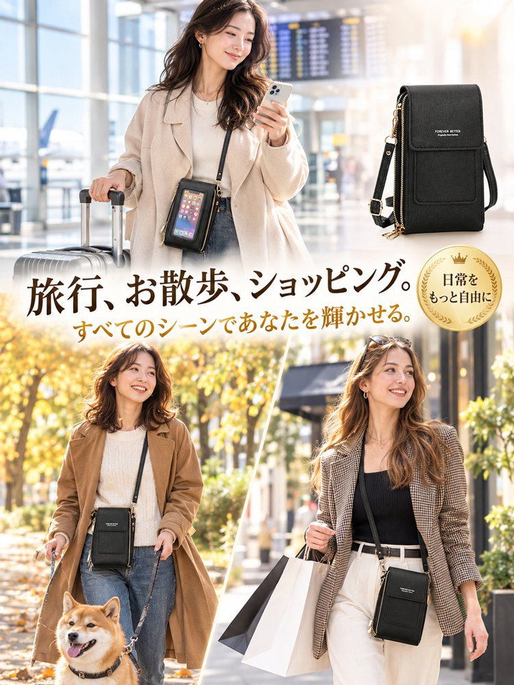 【百年の革工房】タッチ操作対応多収納ショルダーバッグ