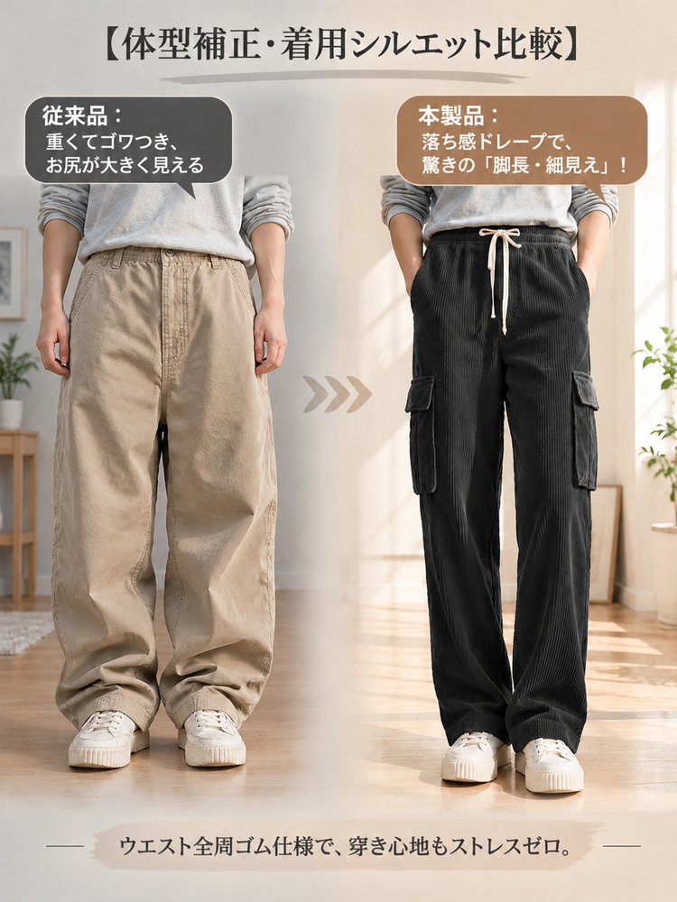 男女兼用 多ポケット コーデュロイ カジュアルパンツ