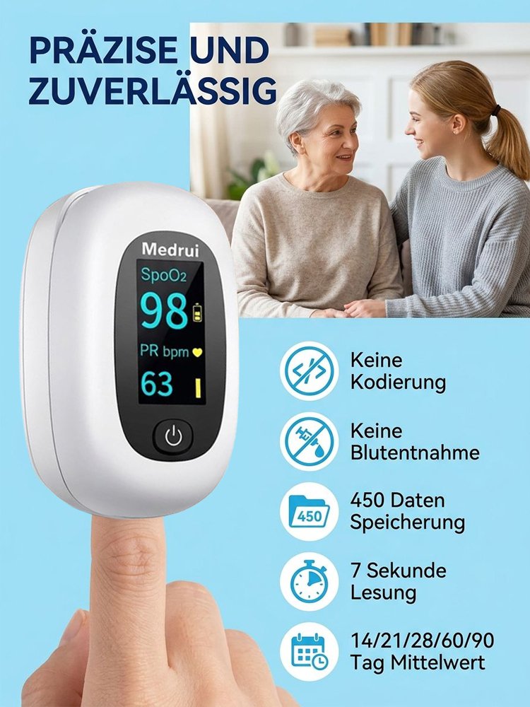 3-in-1-Blutzucker-, Herzfrequenz- und Pulsoximeter
