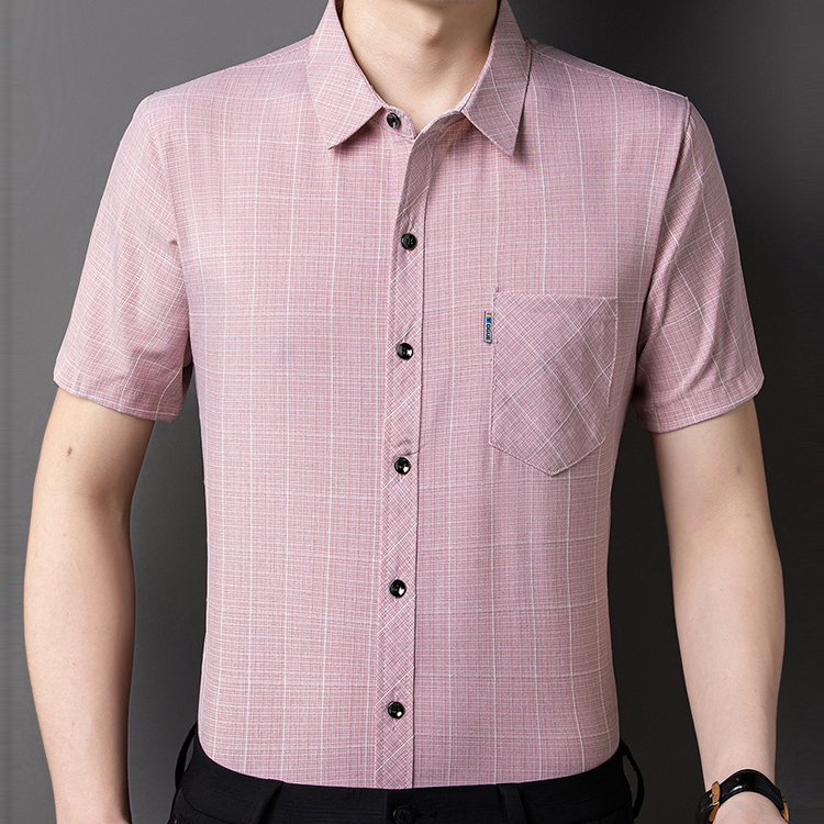 チェック柄綿麻メンズシャツ