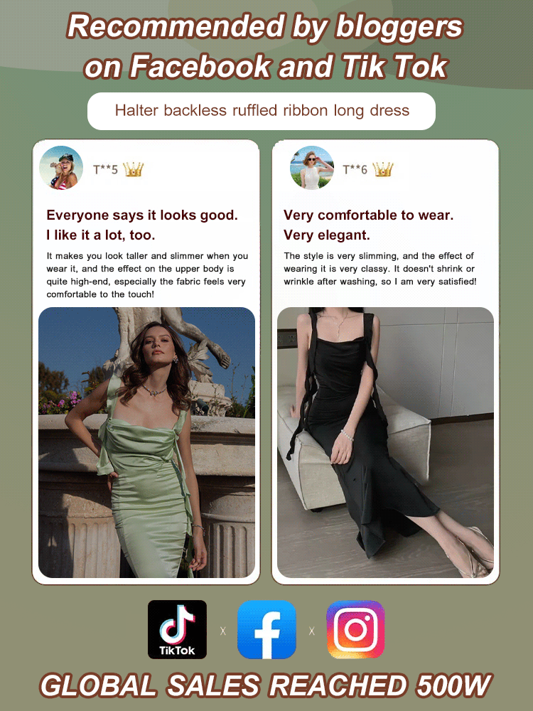 Halter backless ruffled ribbon long dress