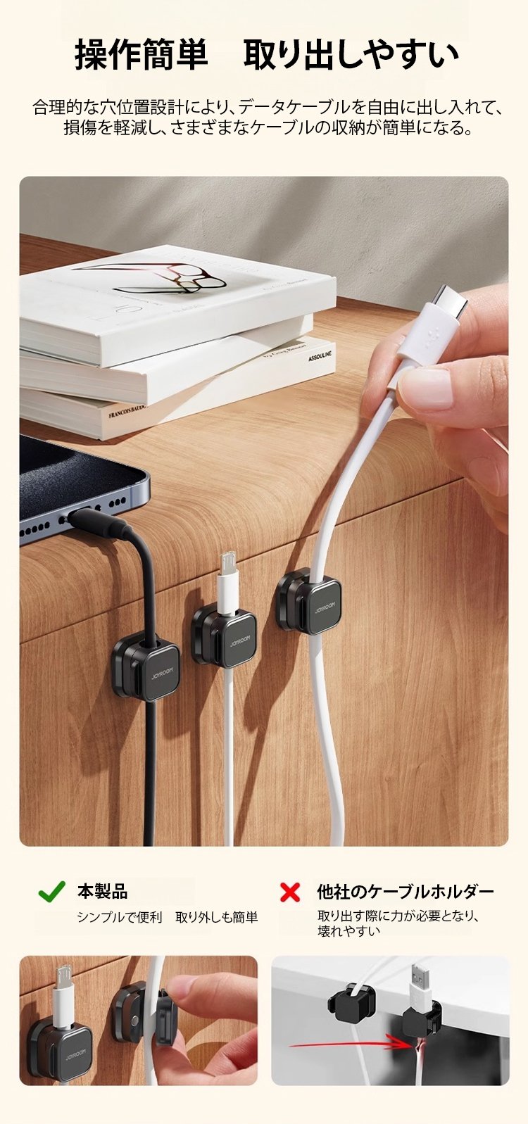 強力磁石でケーブルをしっかり固定