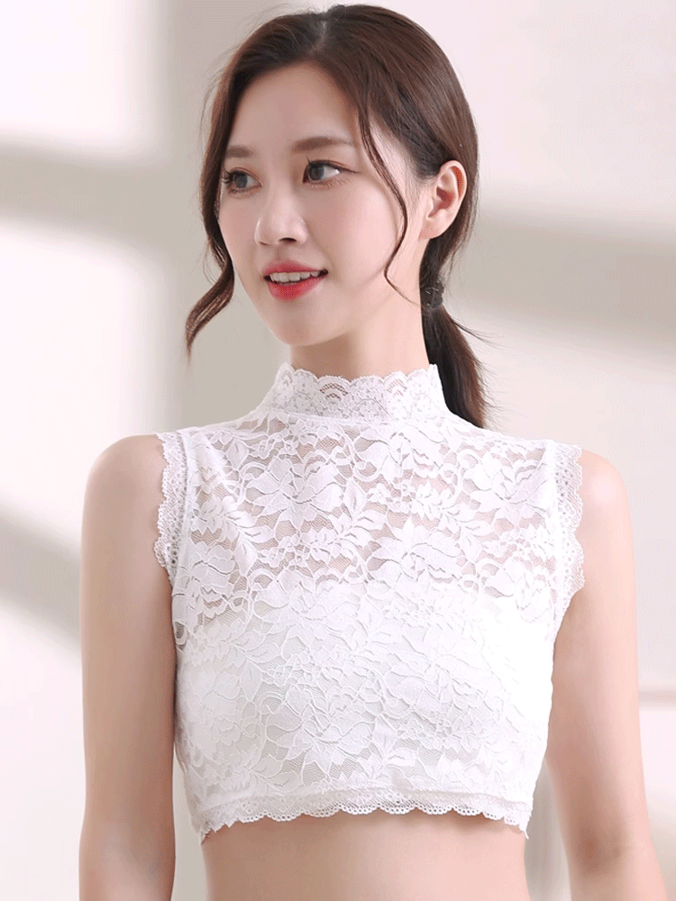 百搭必備半高領無袖蕾絲打底衫