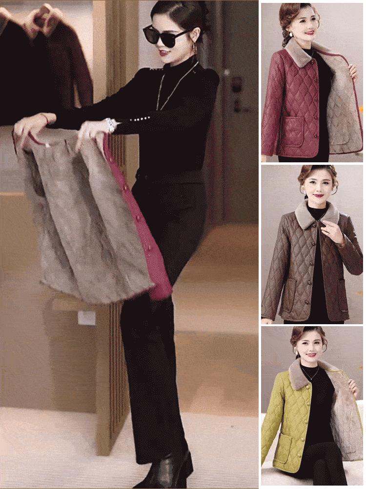 時尚加絨真皮羽絨外套