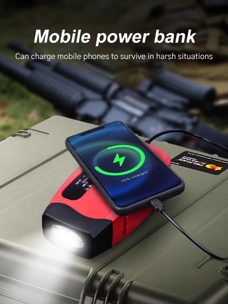 Hand-cranked solar emergency multi-function rechargeable weather warning radio