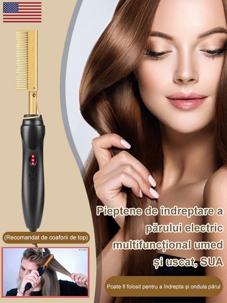 Perie electrică multifuncțională pentru îndreptare, potrivită pentru folosire pe păr umed sau uscat