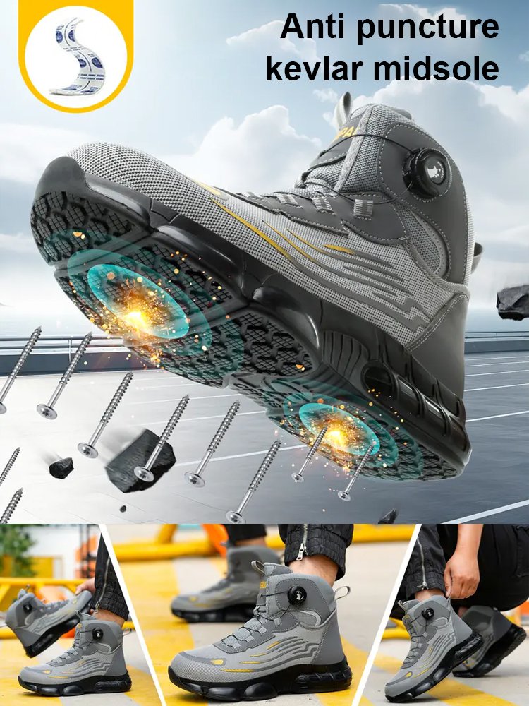  Steel Toe High-top Work Safety Shoes with Knob, Anti-smash and Anti-puncture