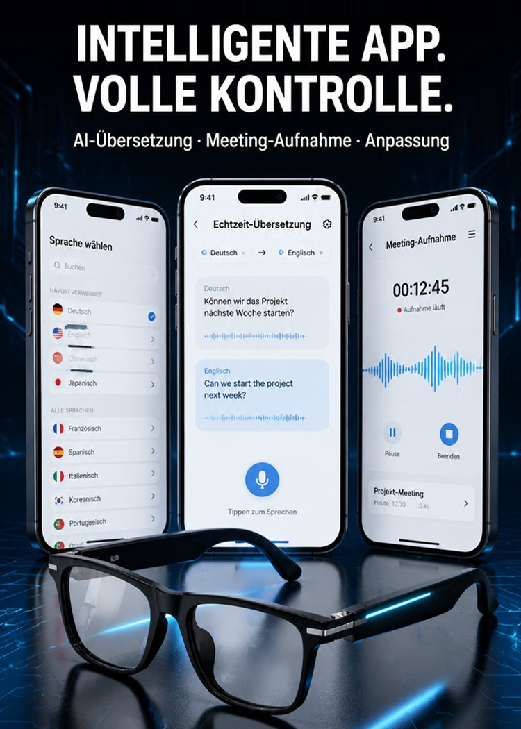 Echtzeit-AI-Übersetzungs-Sonnenbrille mit intelligentem Zoom
