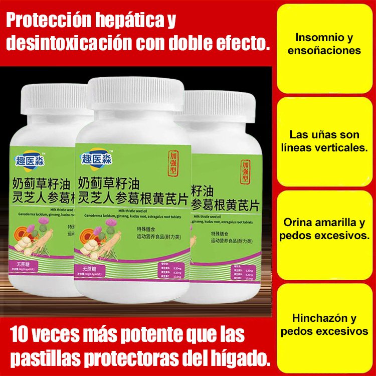 Comprimidos de aceite de semilla de cardo mariano, ganoderma, ginseng, pueraria y astrágalo