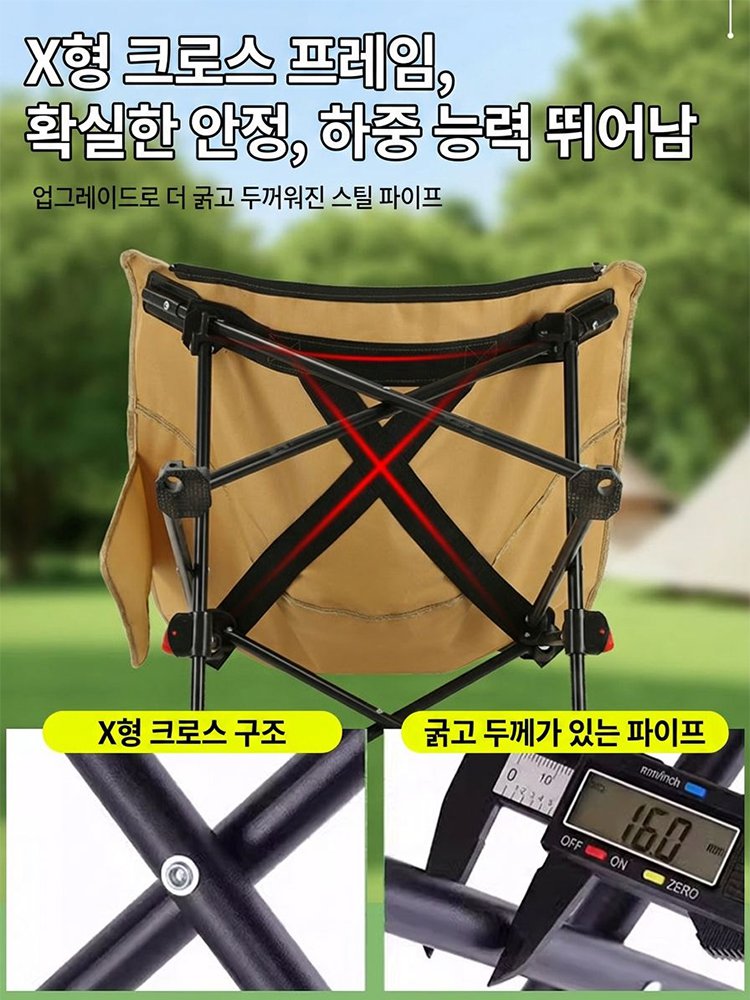 휴대용 조절형 접이식 의자, 90도 직각 앉기부터 160도 완전 리클라이닝까지 자유 변환