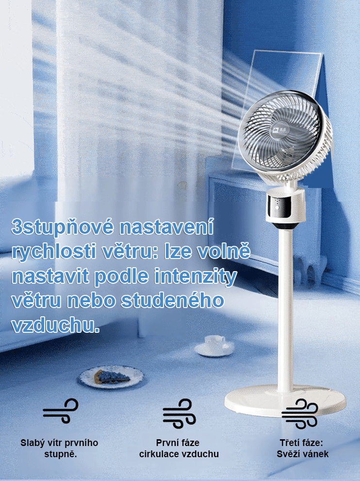Mimořádně tichý energeticky úsporný cirkulační ventilátor od podlahy ke stropu