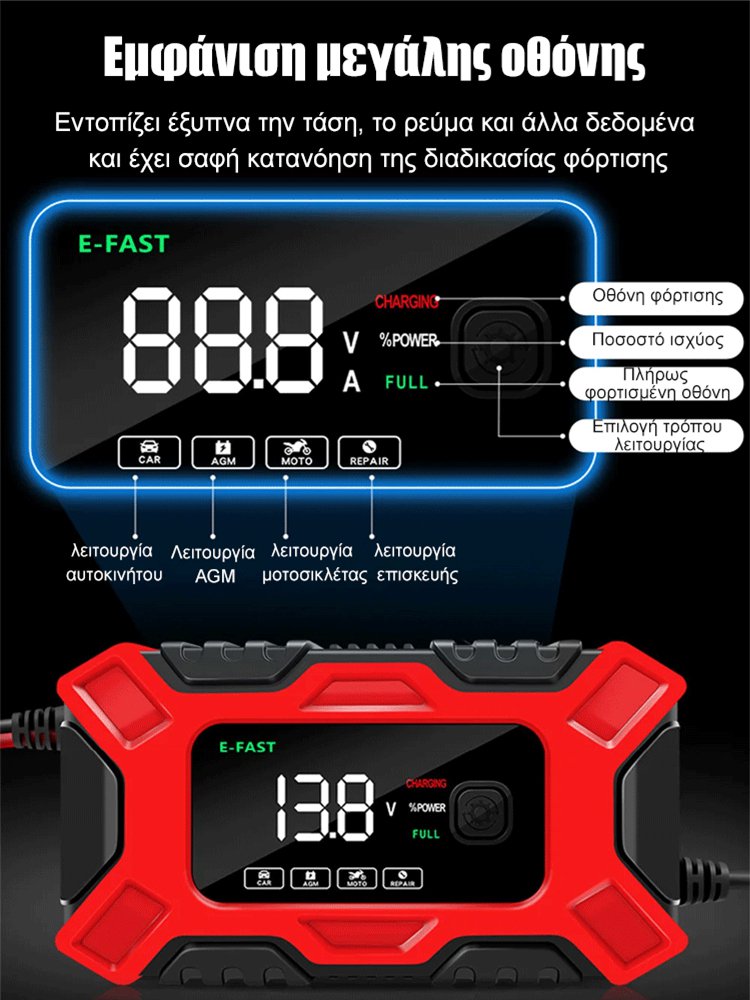 FAST αυτοκινητική μπαταρία φορτιστής