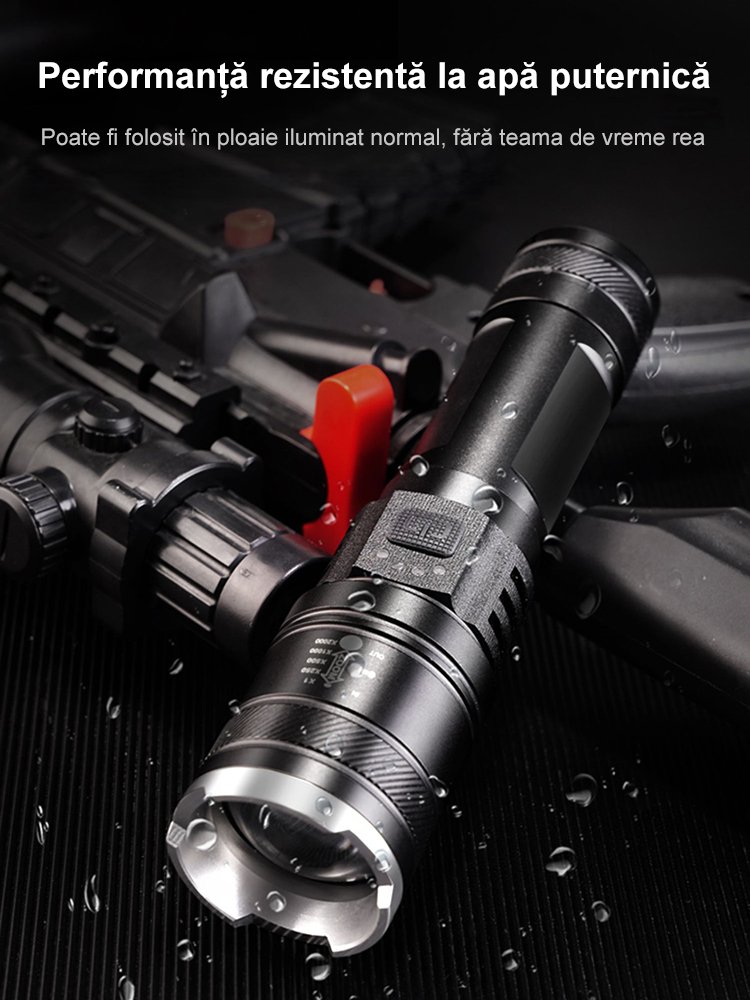 Lanterna cu LED-uri puternice, cu zoom, pentru uz exterior.