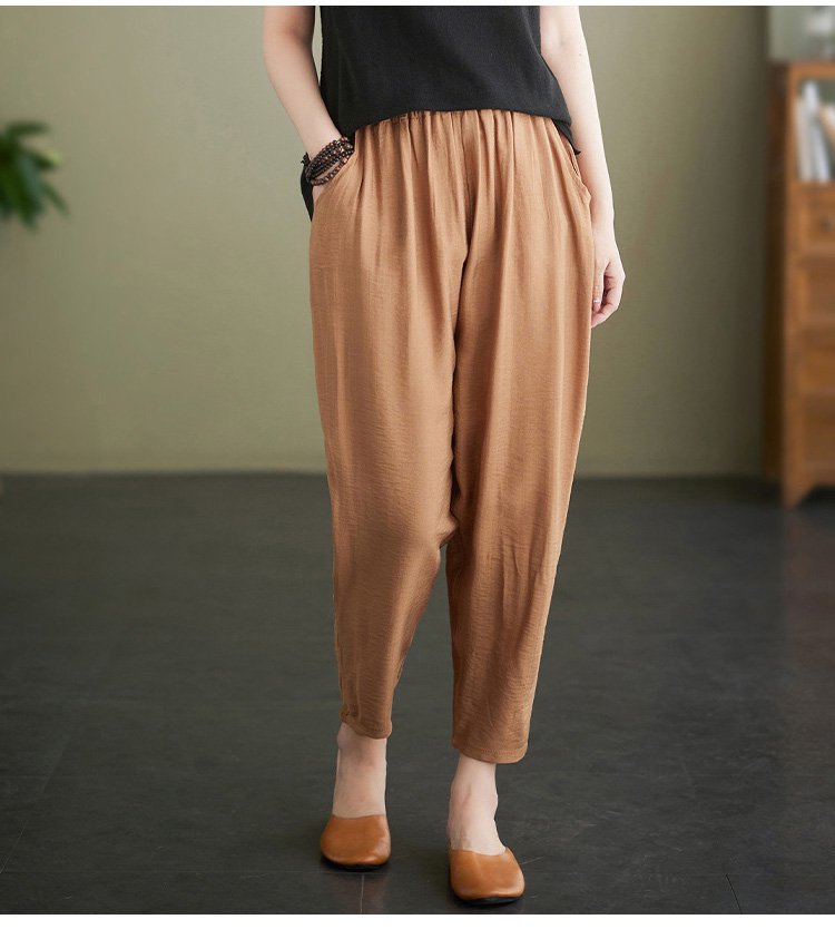 와이드핏 배기 스타일 여성 린넨 바지