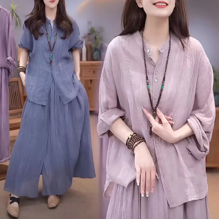 ゆったり綿麻レディース上下セット