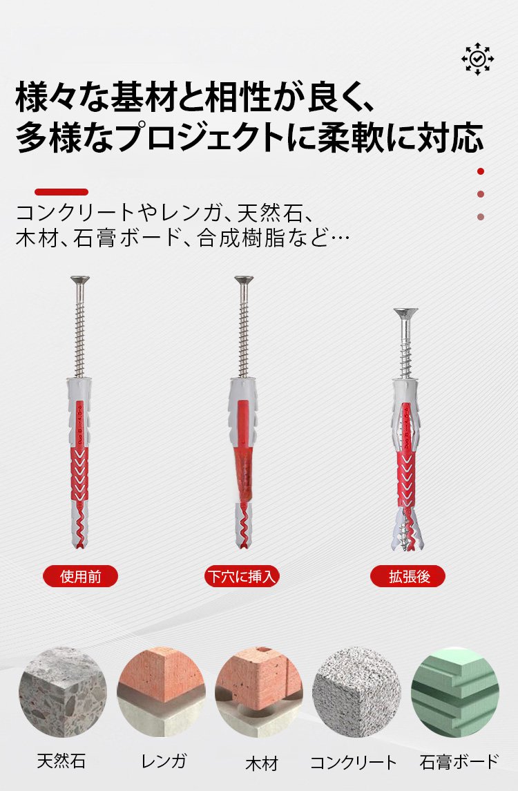 ボルト固定用の締付け式アンカーボルト詳細