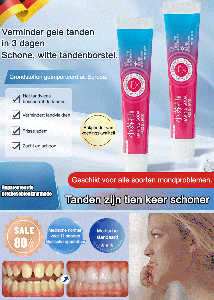 【Verfrissende adem en tandvleesbescherming】Baking soda enzymatische whitening tandpasta