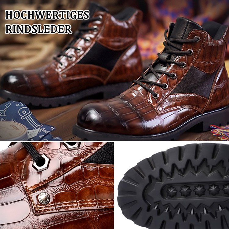 Mittelhohe Vintage-Martin-Stiefel mit Krokodilmuster