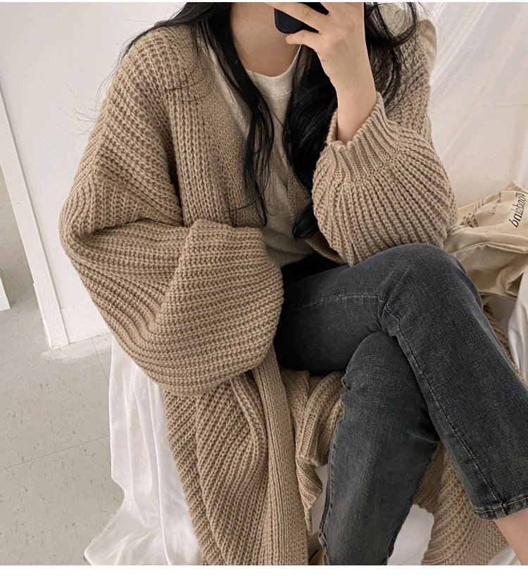 트렌디한 벌룬 소매 니트 카디건