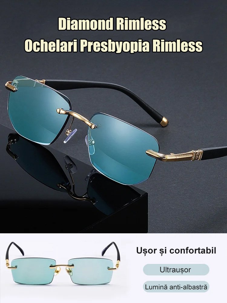 Ochelari de citit la modă fără ramă de diamant
