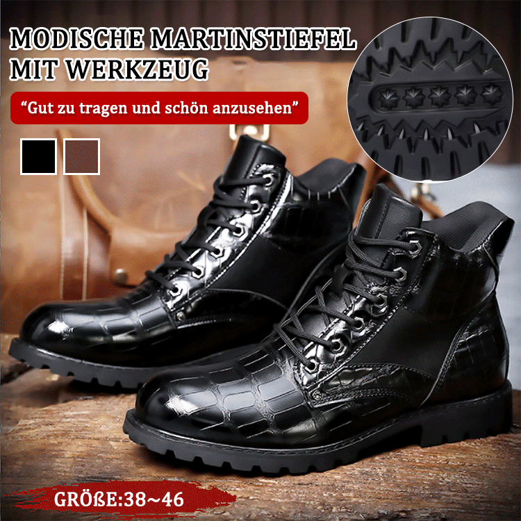 Mittelhohe Vintage-Martin-Stiefel mit Krokodilmuster