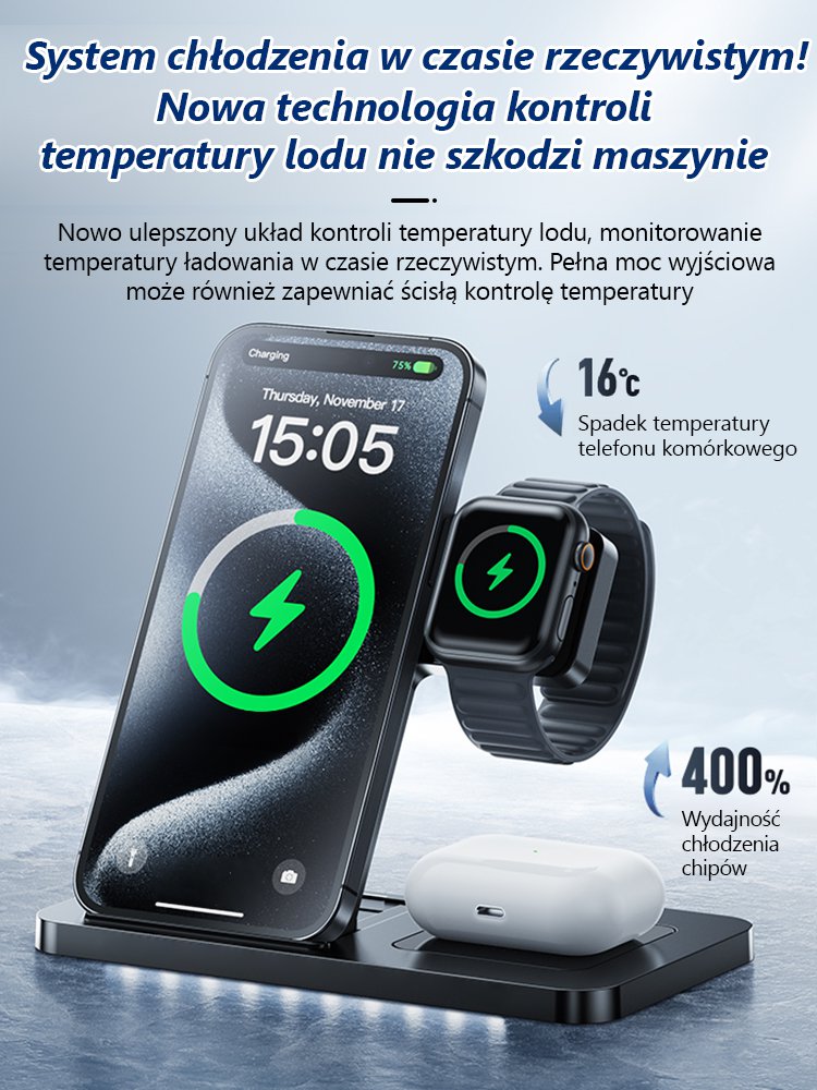 Przenośna składana magnetyczna ładowarka bezprzewodowa 3 w 1