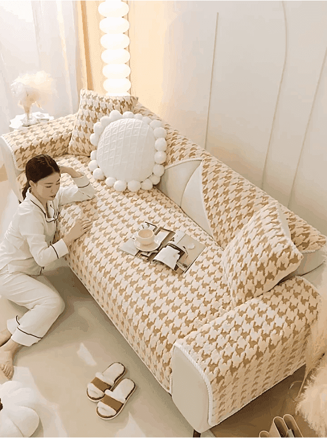 Universal Plush Houndstooth Sofa Cover