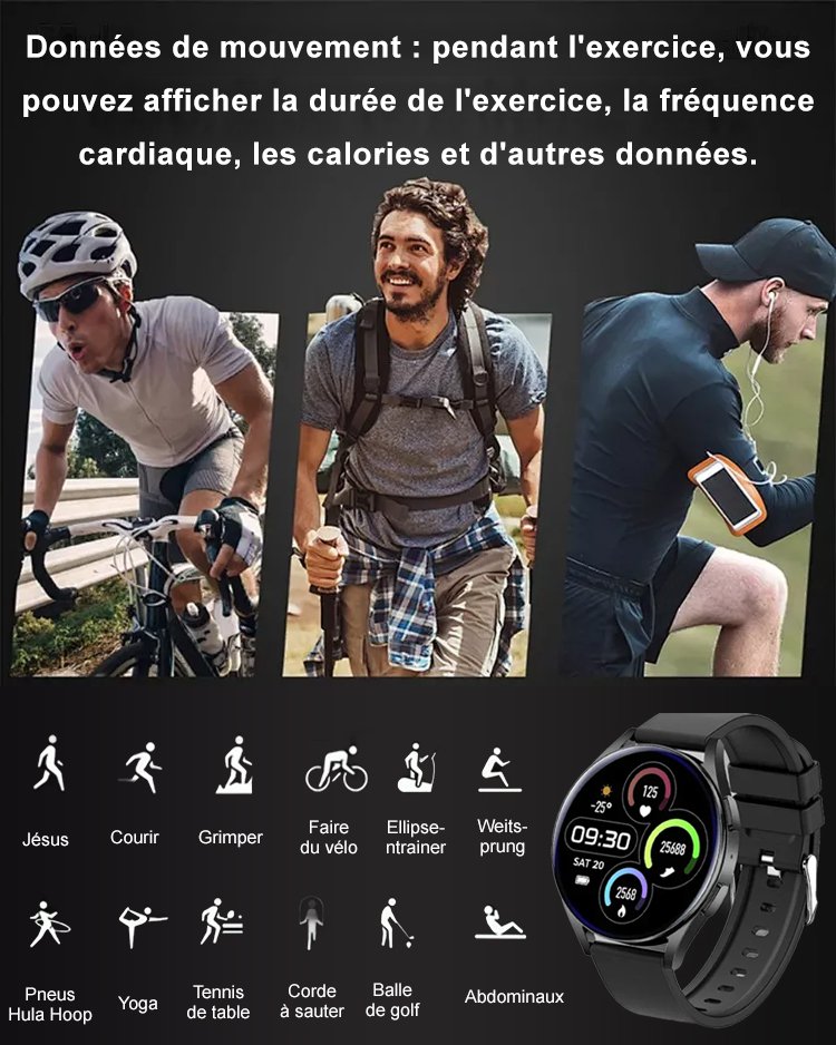 Montre de sport avec surveillance de la fréquence cardiaque et de la pression artérielle D18
