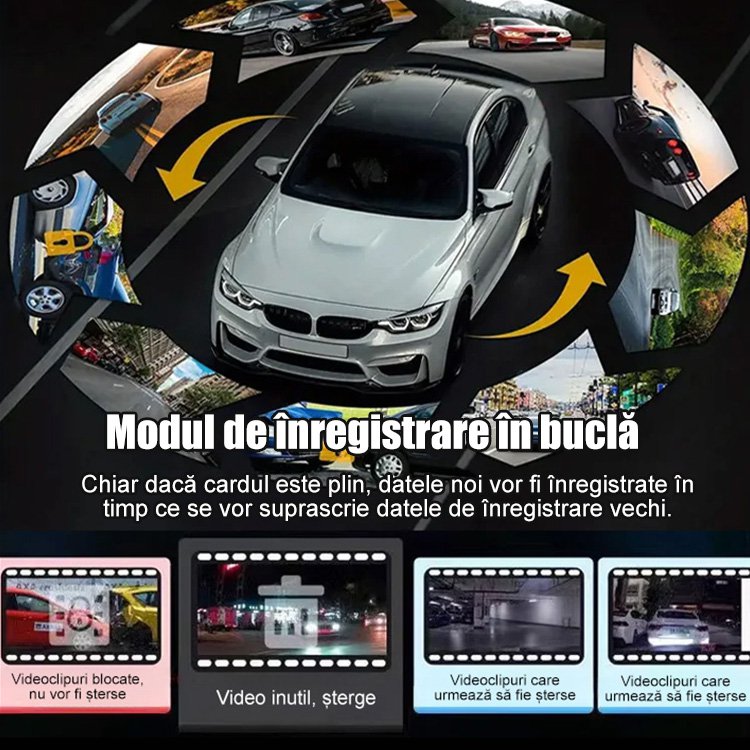 Recorder auto HD WiFi cu trei înregistrări