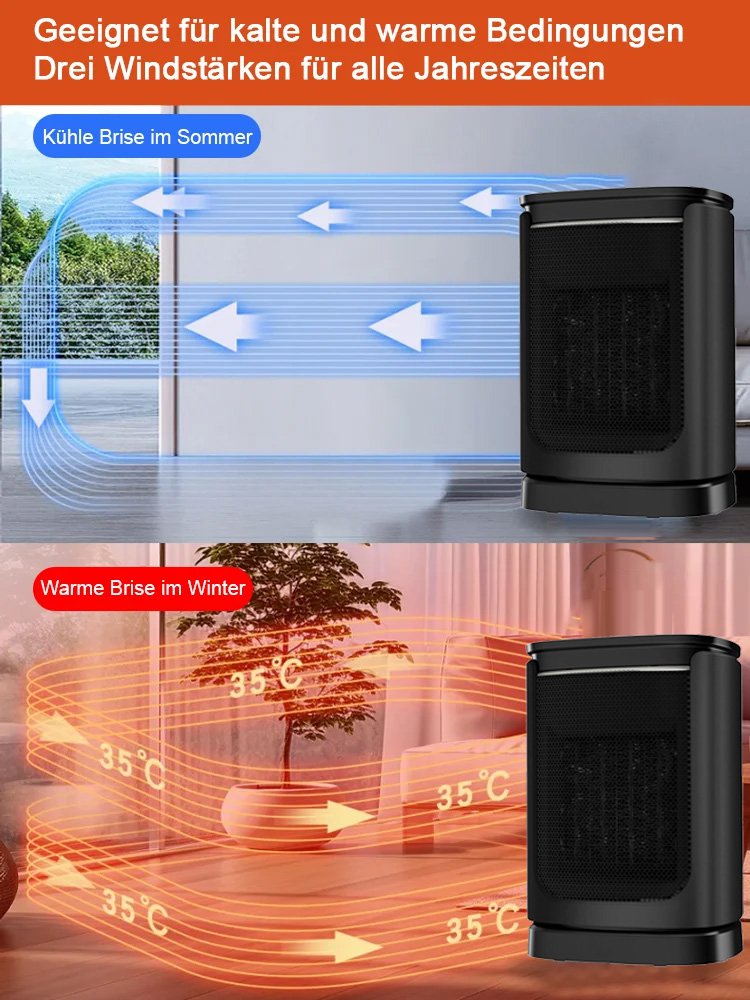 【Drei-Sekunden-Schnellheizung】Tragbarer Heizlüfter mit Stromausfallschutz