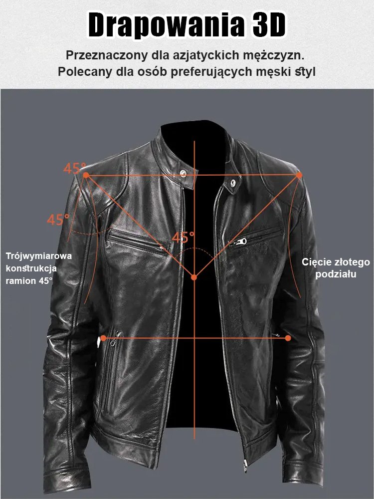 Jesienno-zimowy męski zestaw przeciwdeszczowy z kurtką skórzaną.