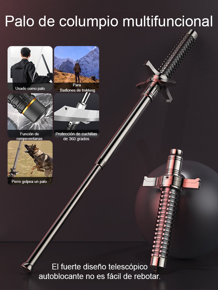 Bastón de senderismo multifuncional telescópico de acero aleado con bloqueo de resistencia para exte