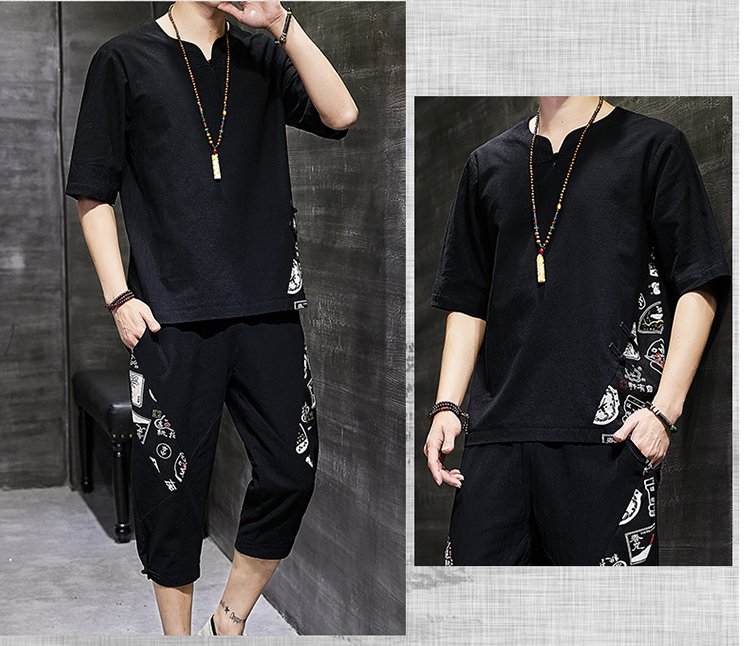 綿麻セットアップの細部デザイン