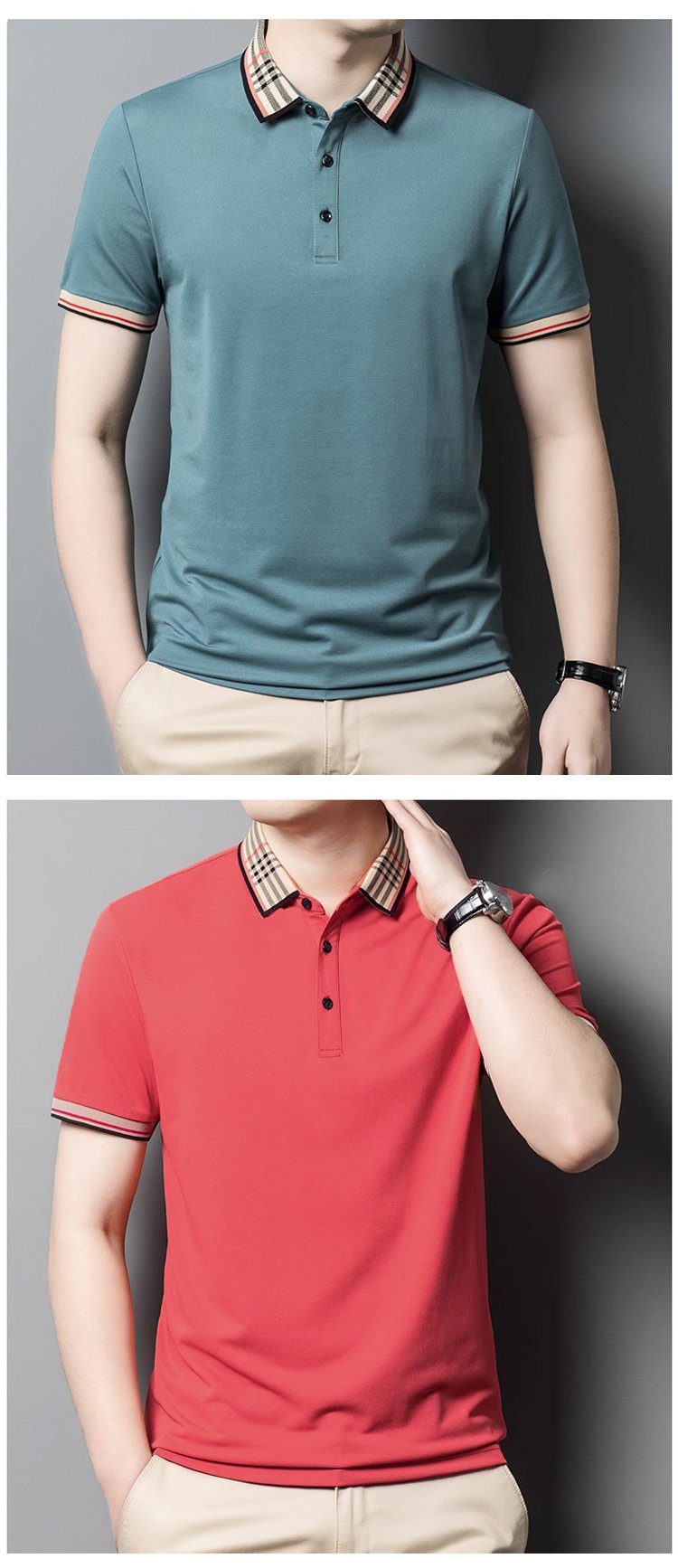 회사 출근룩에 어울리는 남성 카라 반팔티 연출