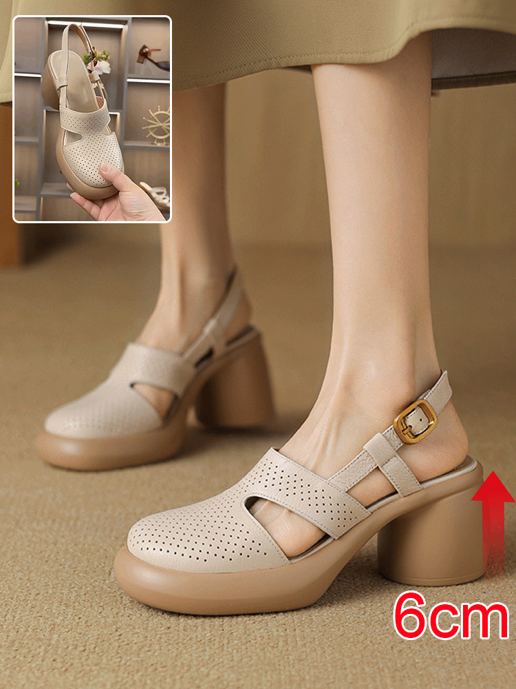 صندل فرنسي ذو كعب عالي وسميك مع مقدمة دائرية