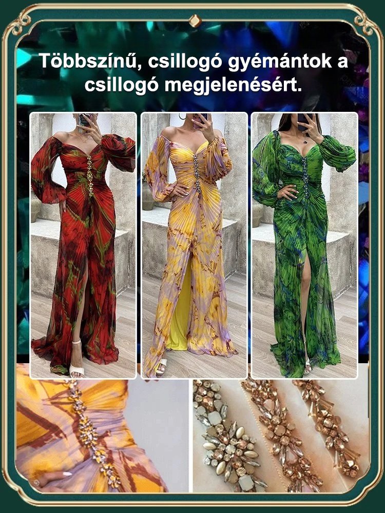 Új party hosszú ujjú arany selyem ruhák