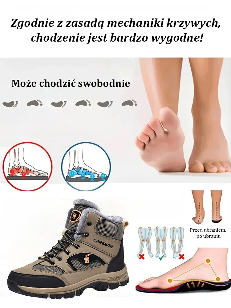 Outdoorowe ocieplane i grube wysokie buty trekkingowe.