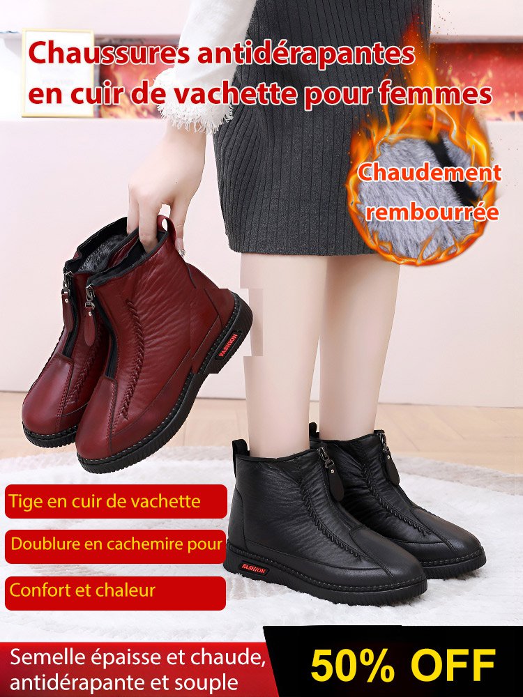 Chaussures antidérapantes en cuir de vachette pour femmes