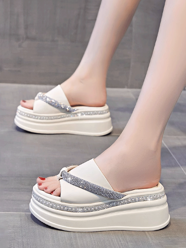 8cm 키높이 통굽 큐빅  슬리퍼