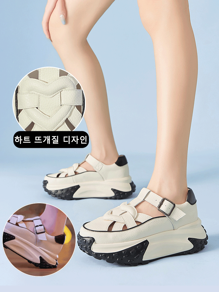 도파민 패션 통굽 리얼가죽 샌들