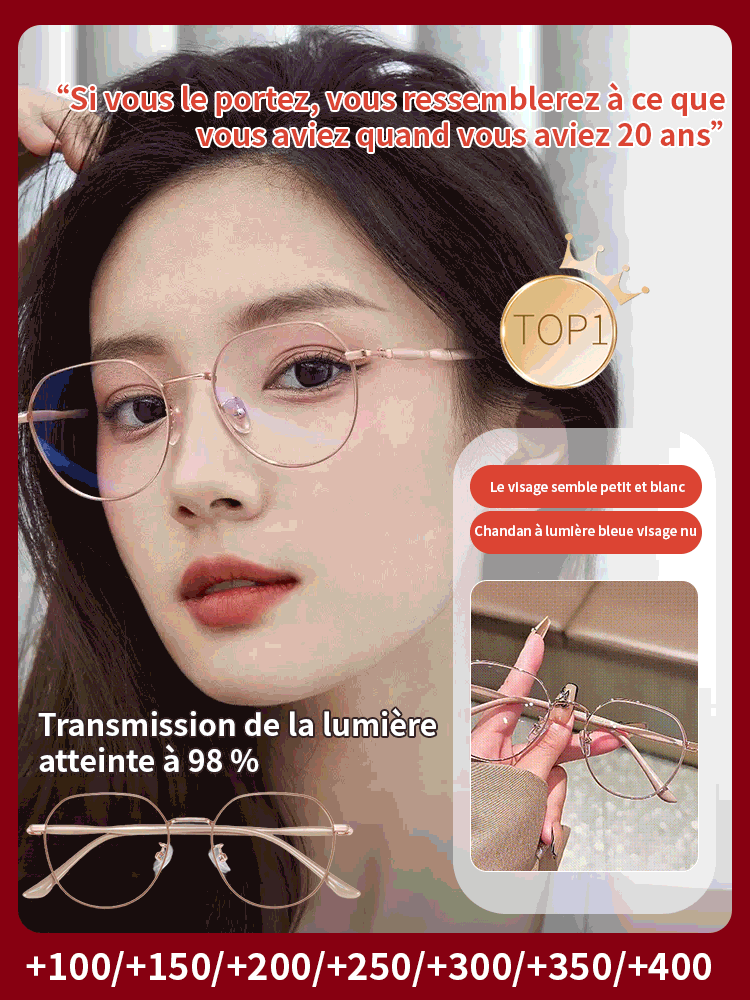 Lunettes de lecture de beauté anti-rayonnement anti-lumière bleue dorées