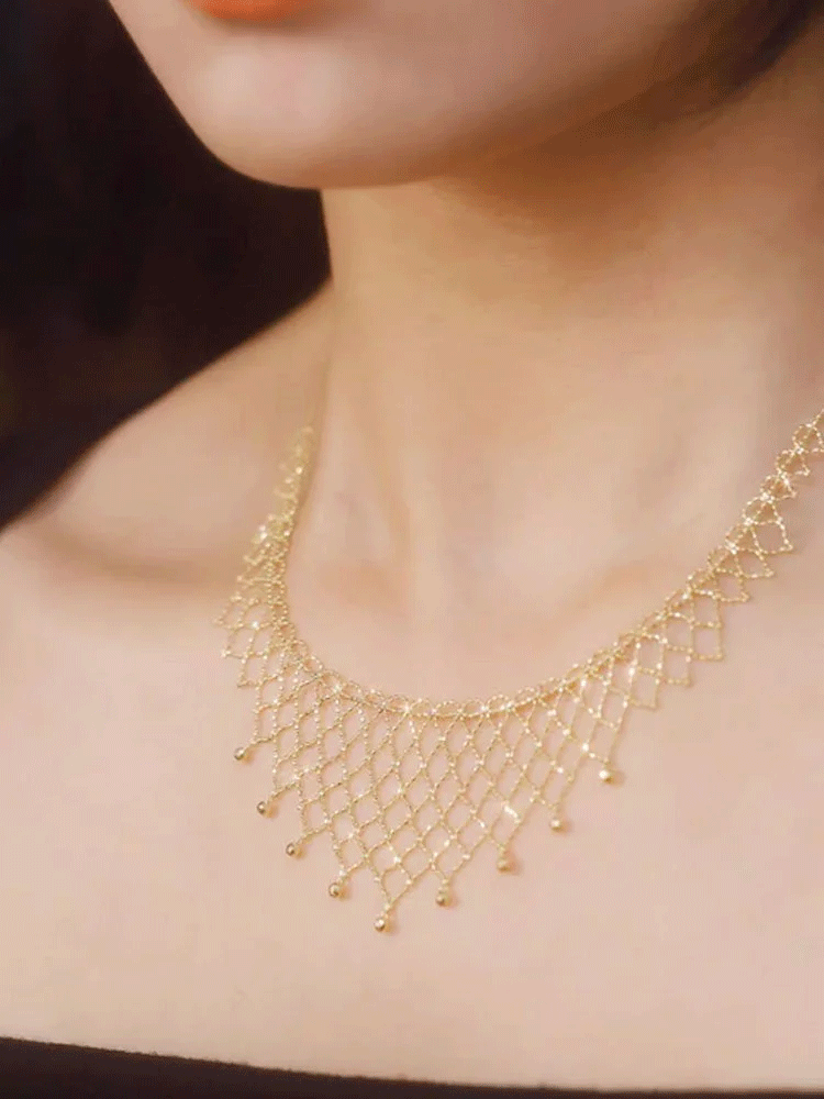 Lace Gold Beads Collarbone Necklace