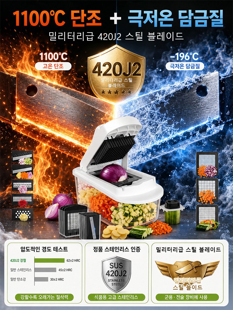 420J2 스틸 블레이드 15가지 기능 올인원 만능 주방 채소 절단기