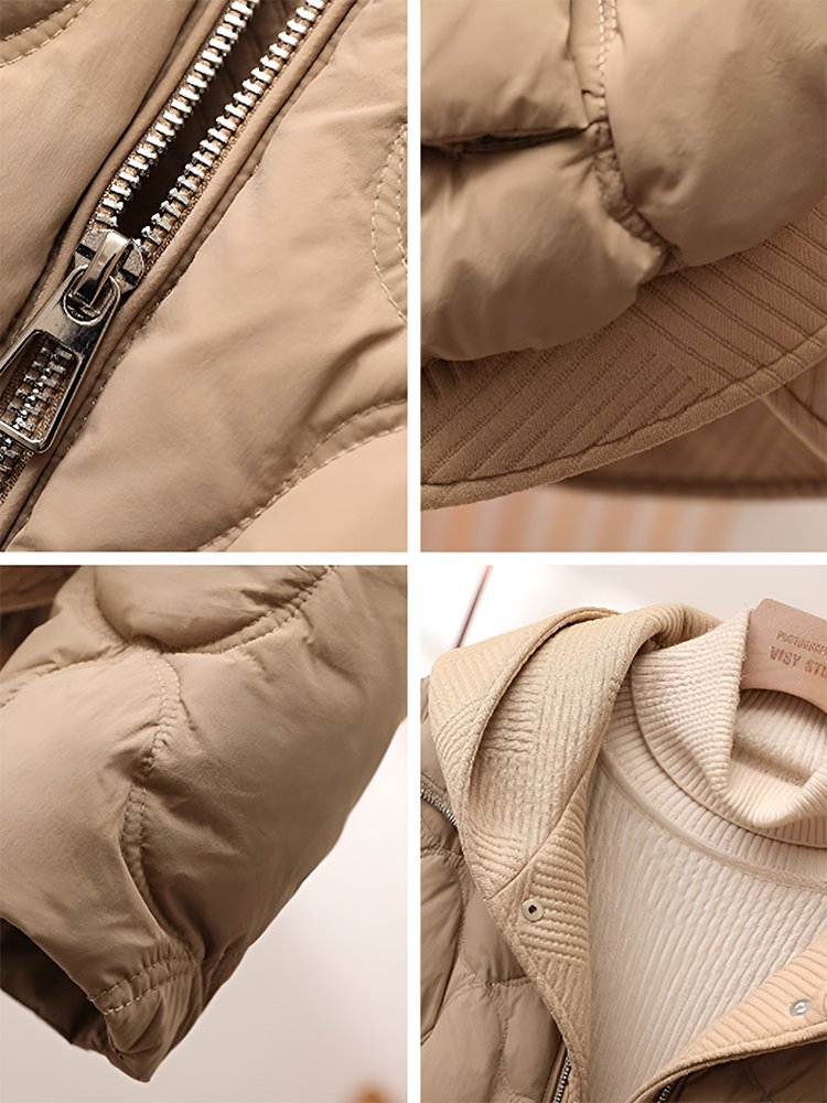 フード付きショート丈フェックレイヤードのダウンジャケット