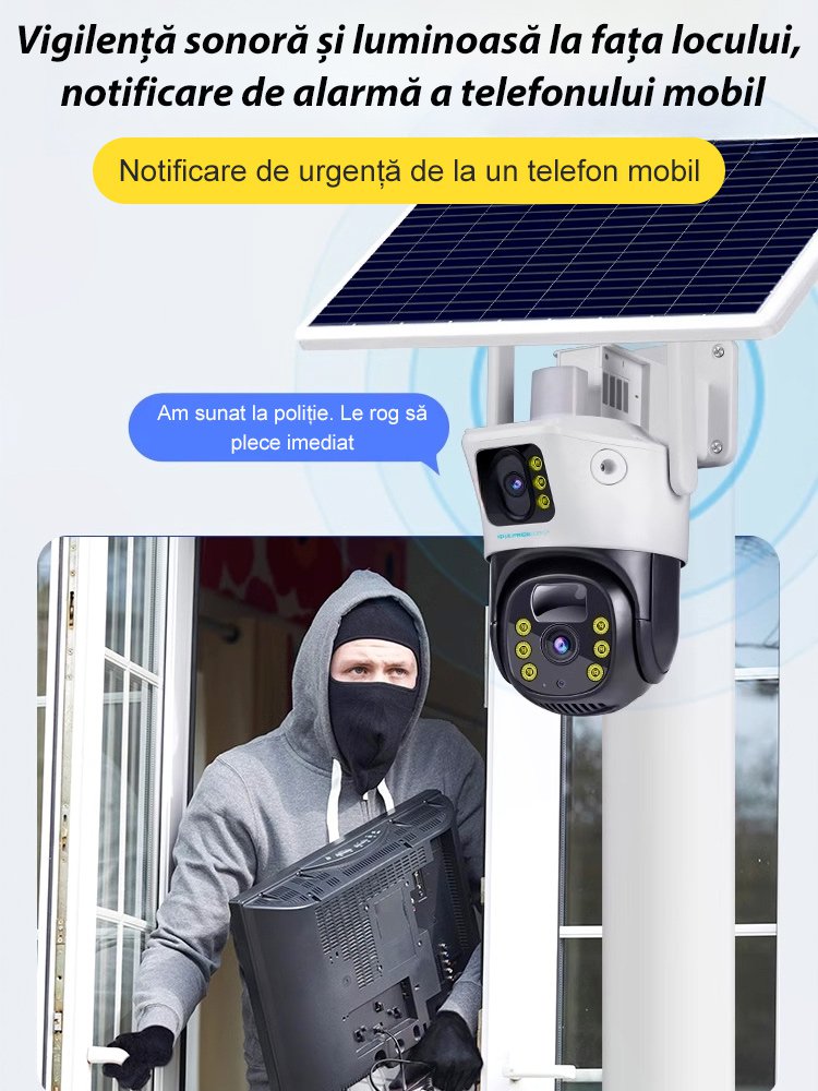 Cameră de supraveghere solară fără fir, vedere pe timp de noapte HD