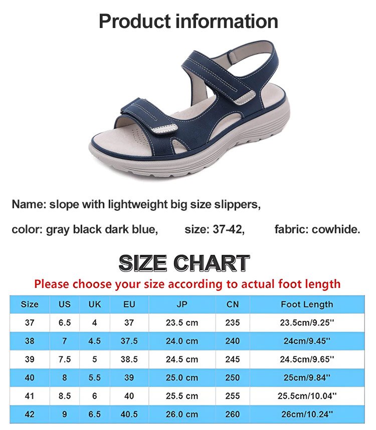 Sporty Wedge Lightweight Velcro Large Size Sandals